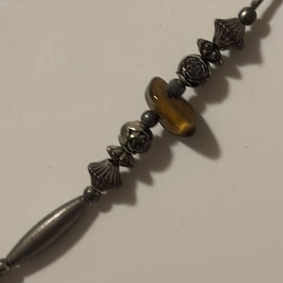 Vintage Silver toned beaded tigers eye necklace 17” - Picture 5 of 6